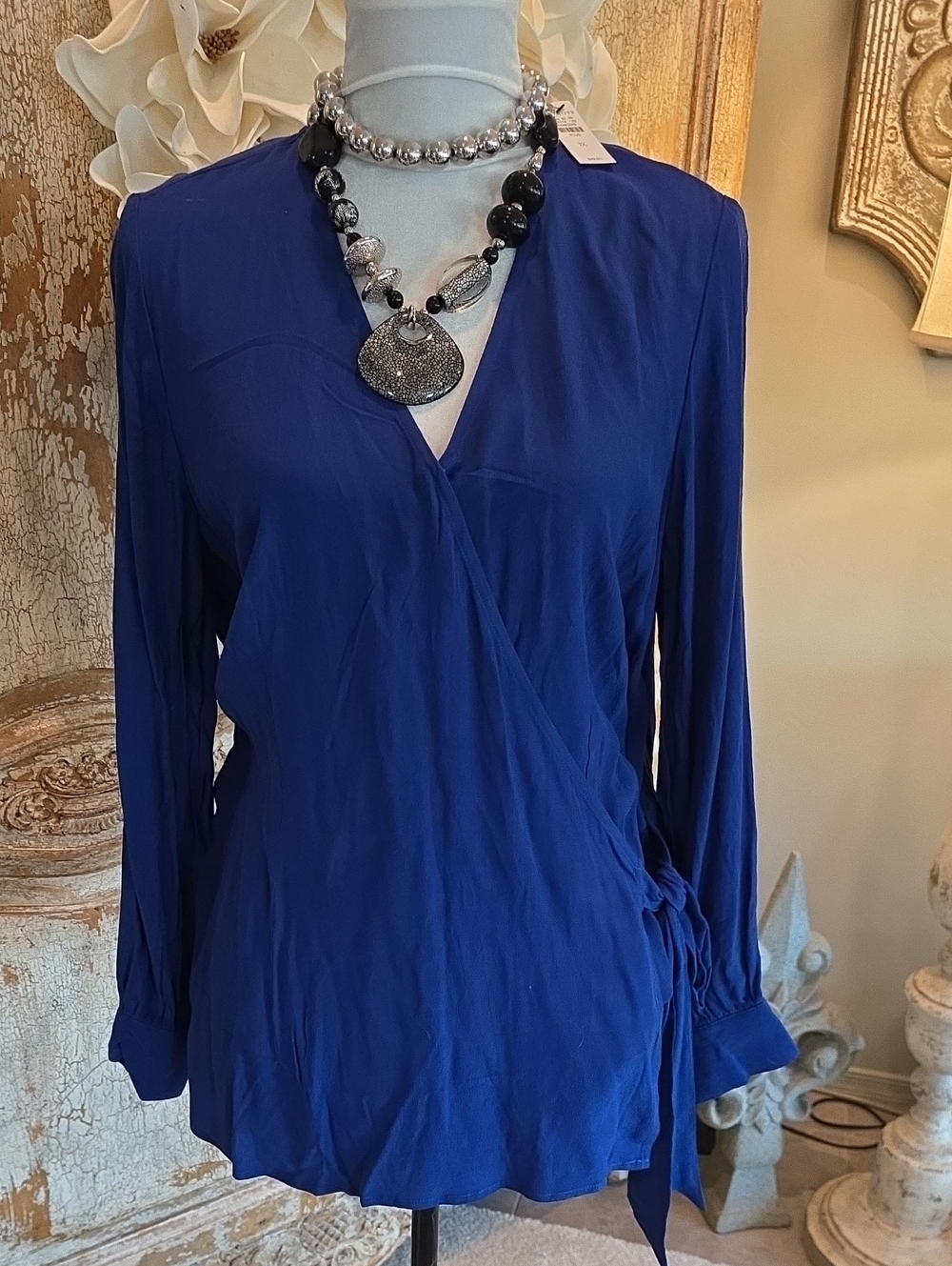 Talbots Cobalt Wrap-Front Blouse 1X New With Tags